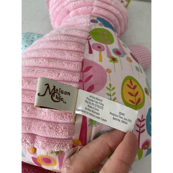 Maison Chic Pink Puppy Dog Bear Plush Lovey Textured 2010 Patchwork Pink Blue - Picture 7 of 9